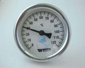 Термометр біметалевий осьовий під занурювальну гільзу 1/2", Ø 63 мм, 0-120ºС (63120)